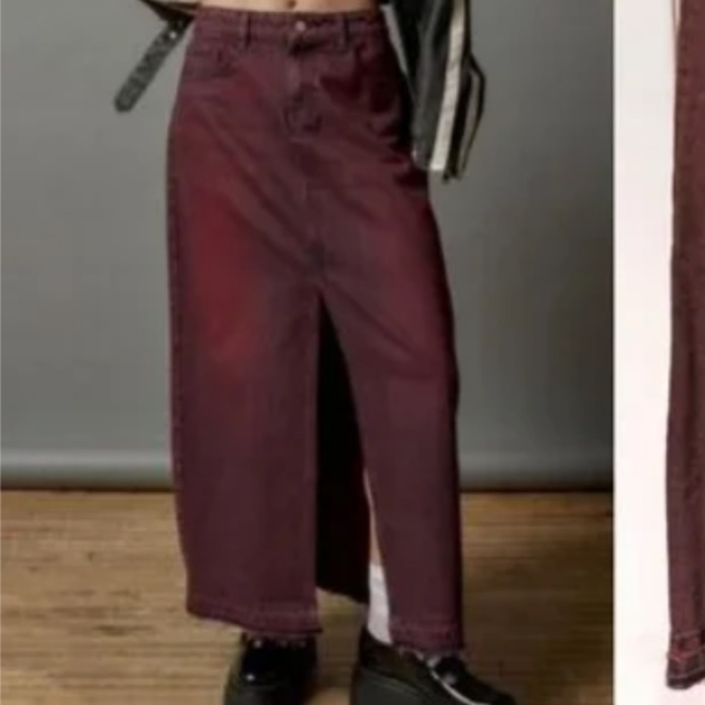BDG Urban Outfitters Mandi Denim maxi Skirt in red wash size XS